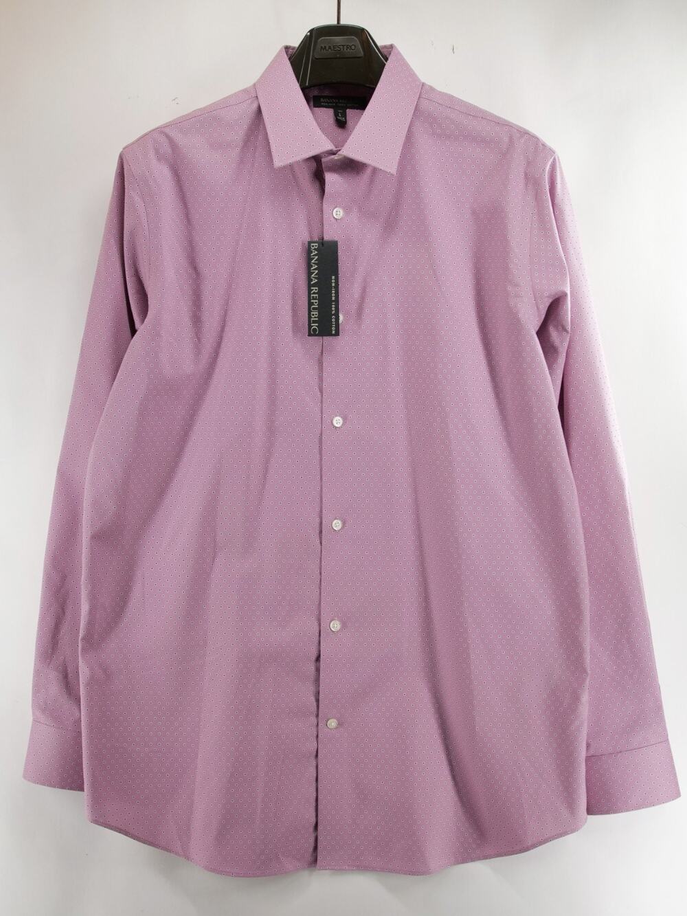 Banana Republic Shirt NWT Mens Tall Large Standard Fit Pink Geometric Dress